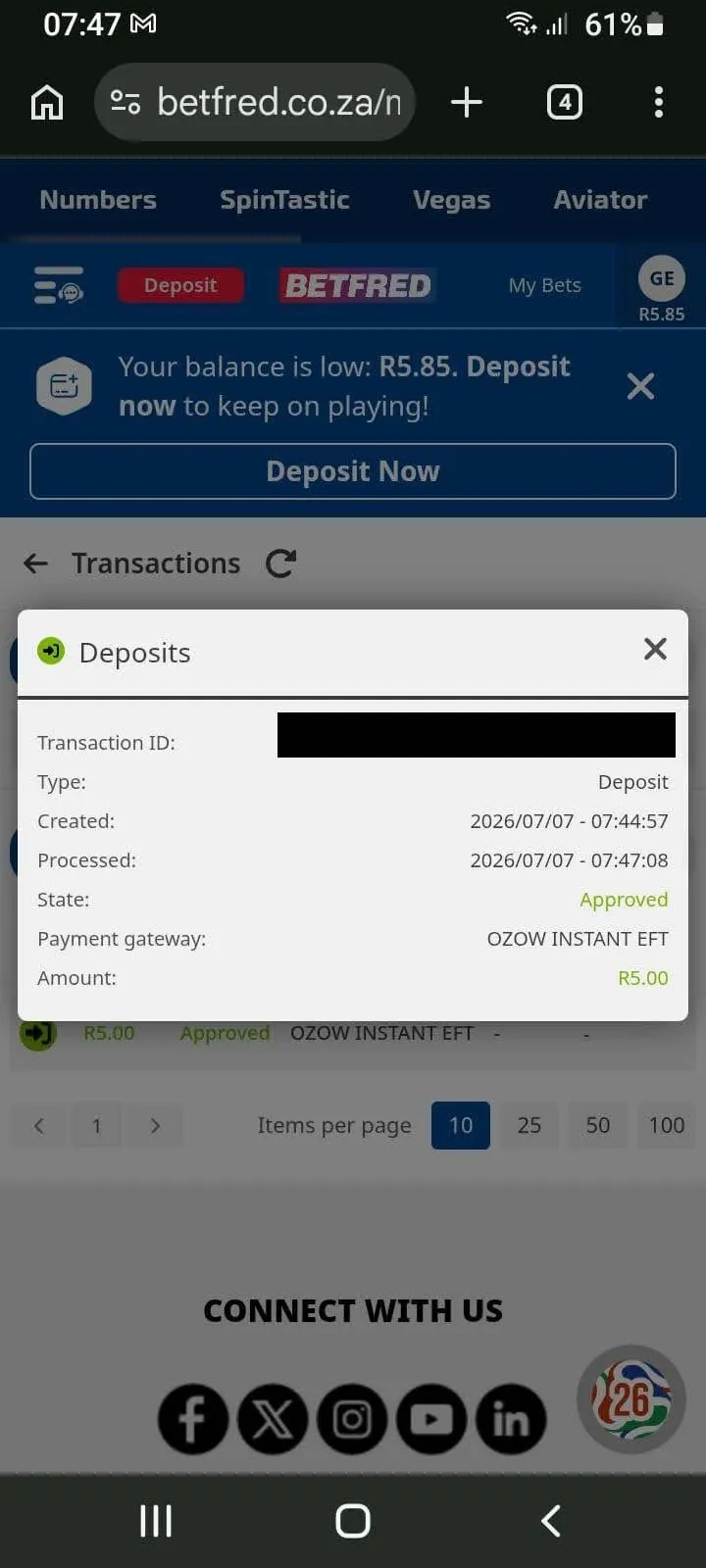 betfred deposit confirmation