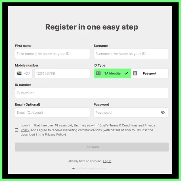 10bet registration form
