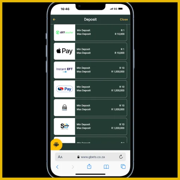 second batch of payment methods available at the Gbets site.
