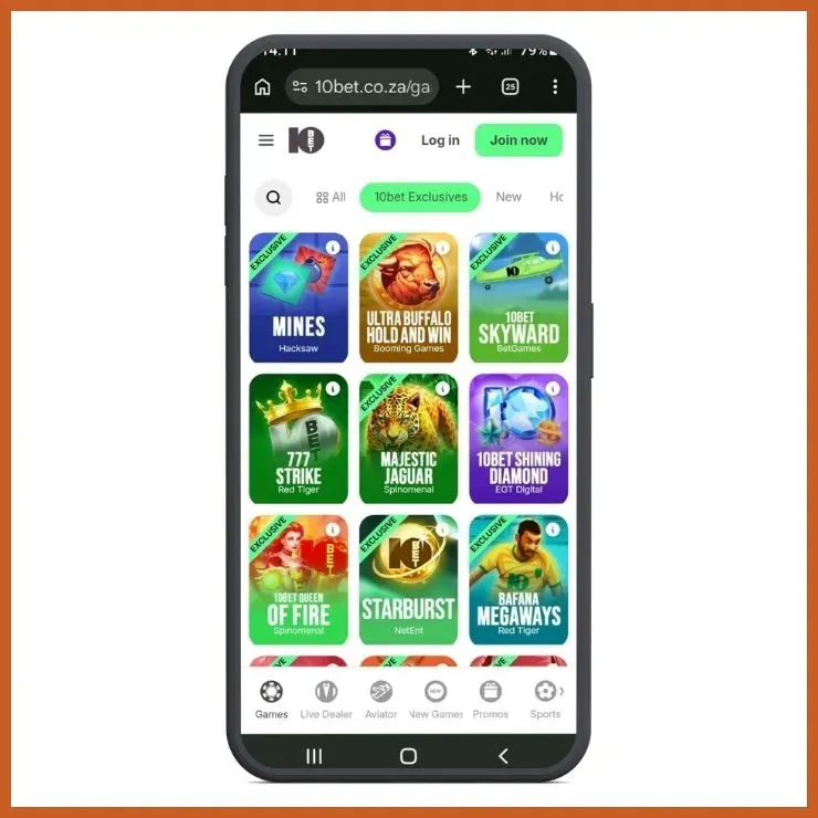 Screenshot from Supabets showing exclusive games catalogue in the Games section.