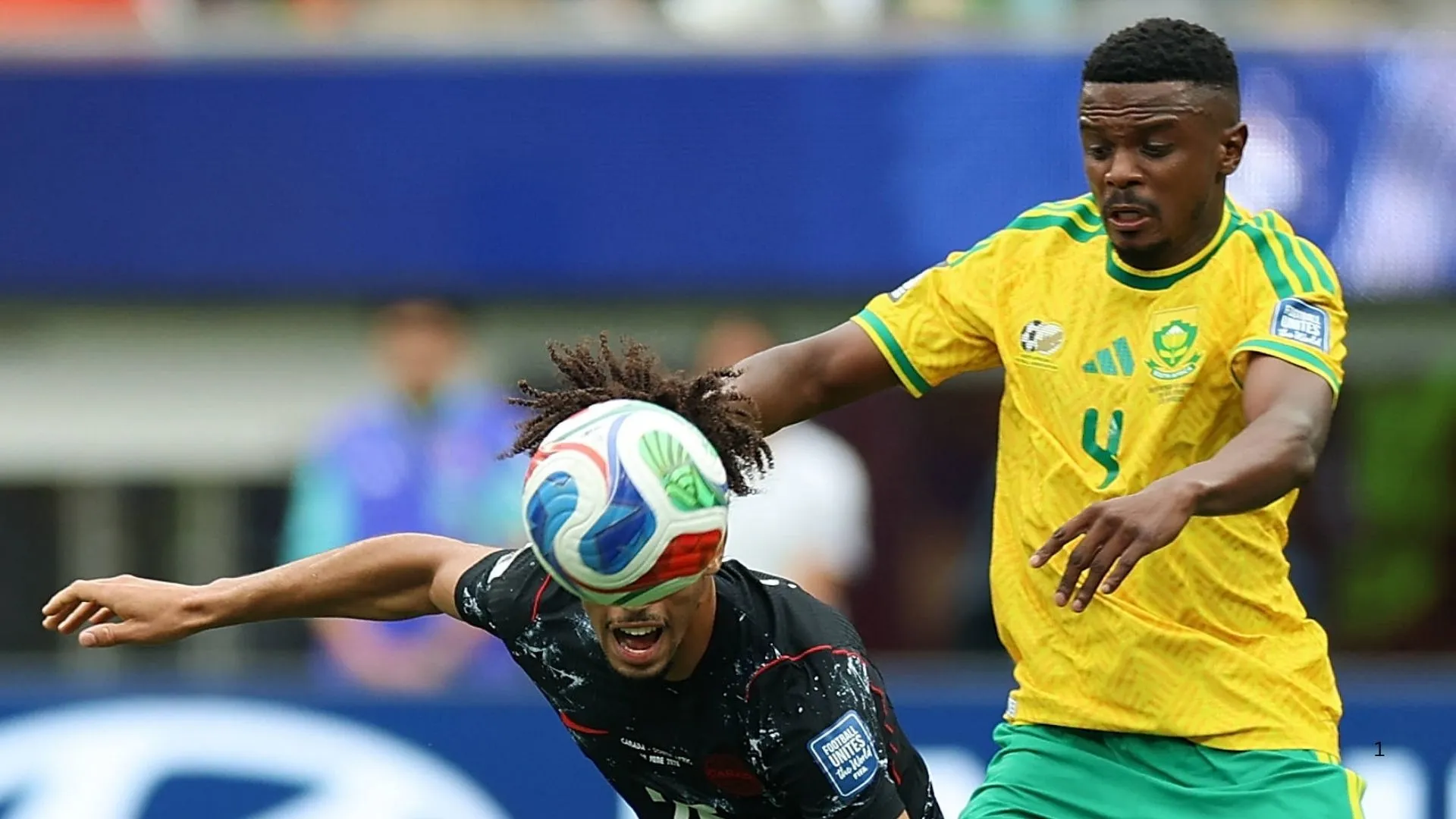 Teboho Mokoena playing for Bafana against Canada.