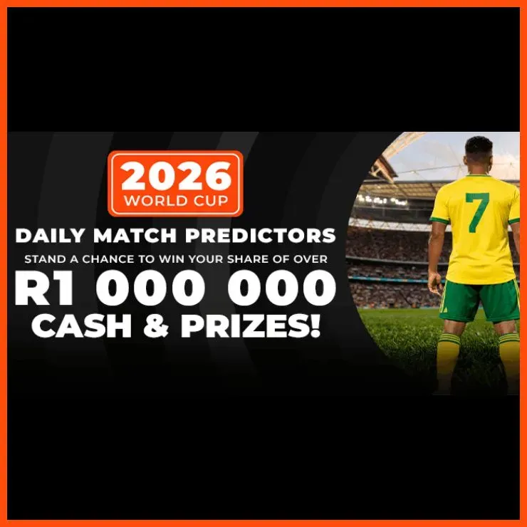 World Sports Betting Daily Score Predictor promotional banner offering R1 million in cash and prizes.