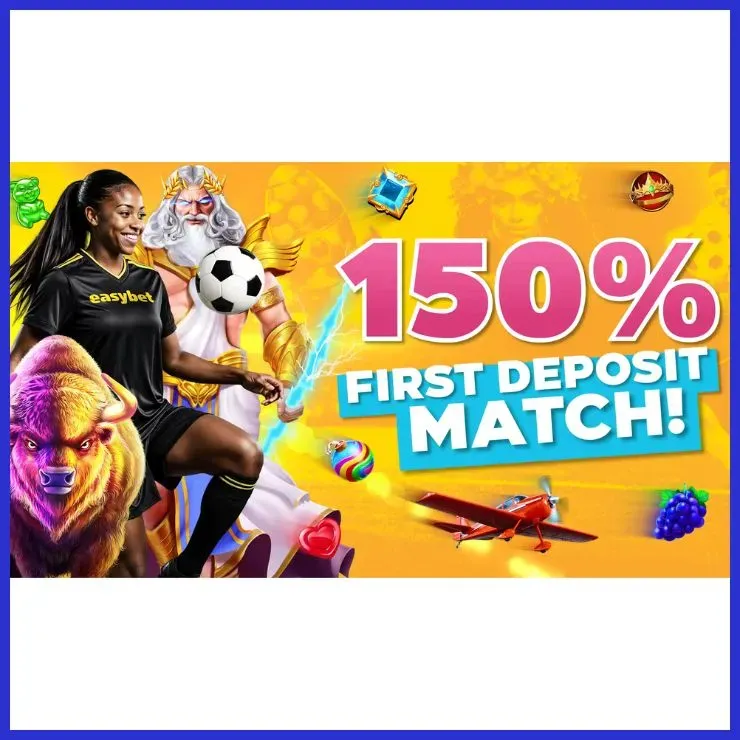 Easybet welcome bonus: R50 Free Bet + 25 Free Spins + 150% Match up to R1,500 or 100 Spins