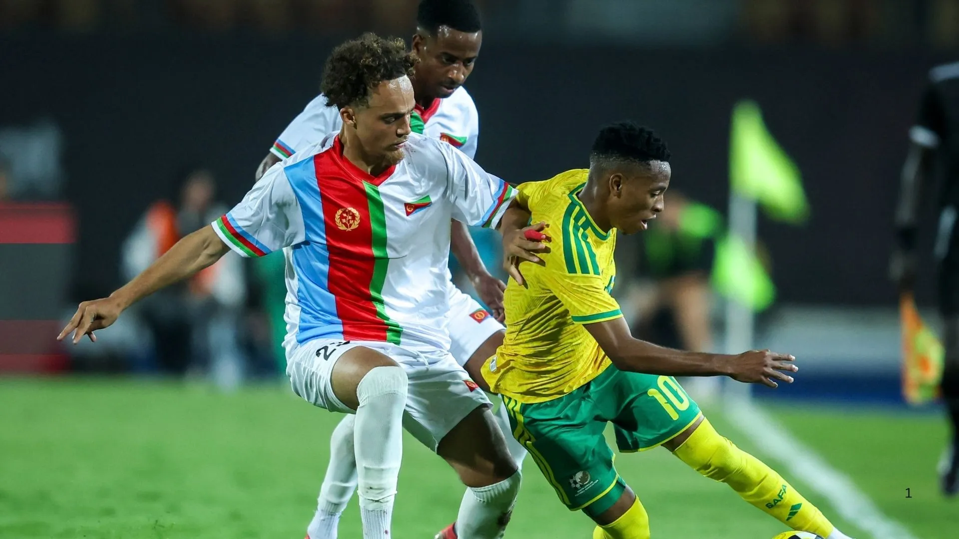 Relebohile Mofokeng playing for Bafana against Eritrea.