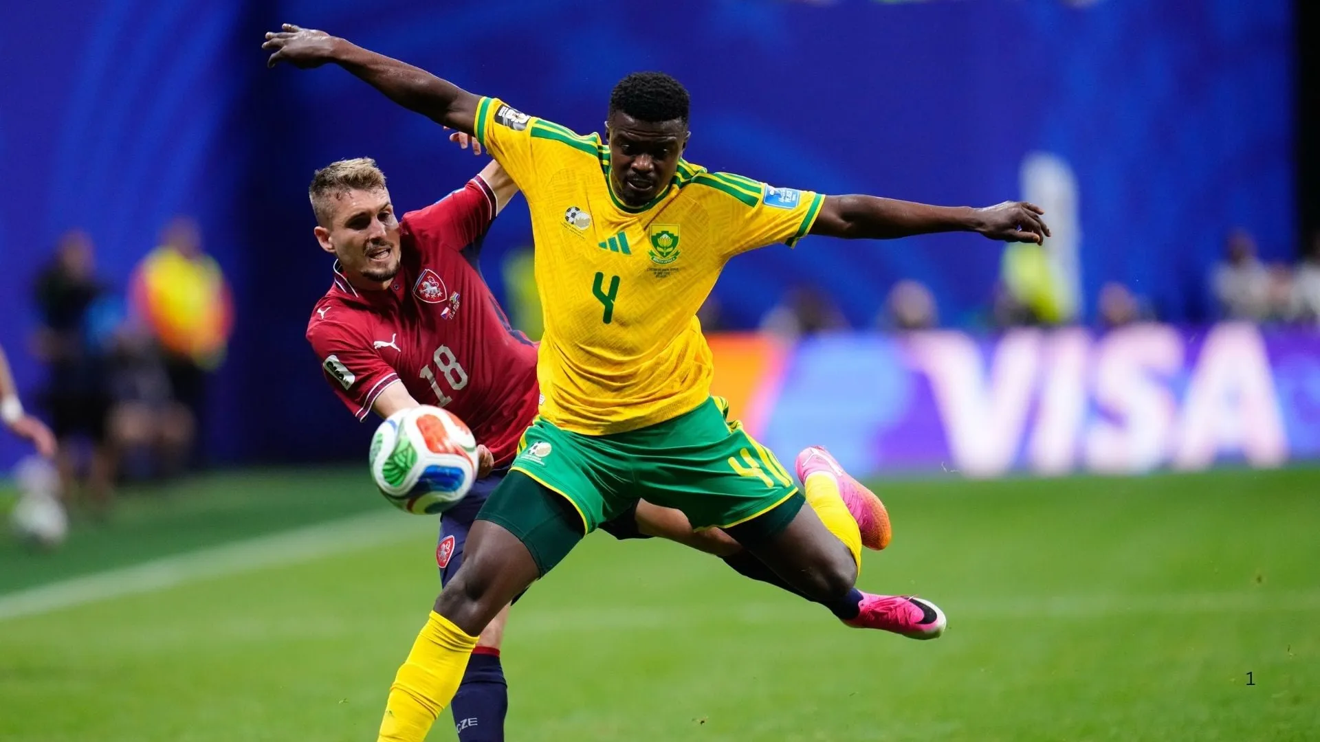 South Africa's Teboho Mokoena shields the ball against Czech Republic at the World Cup.