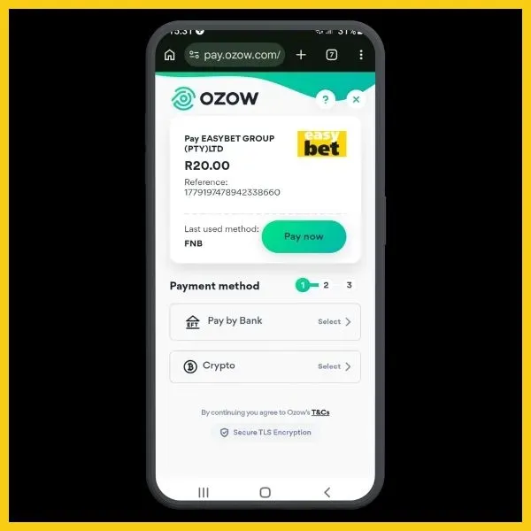 OZOW Instant EFT Payment Portal on Easybet.
