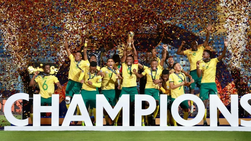 Amajita celebrate winning 2025 AFCON U20 title in Morocco. Photo CAF