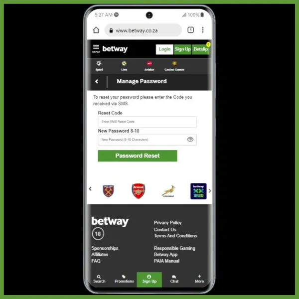 Betway login password reset