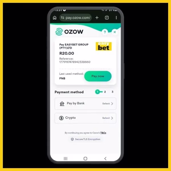 OZOW Instant EFT Payment Portal on Easybet.