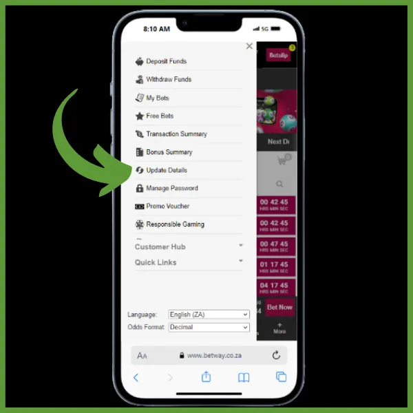 Betway login- how to update details