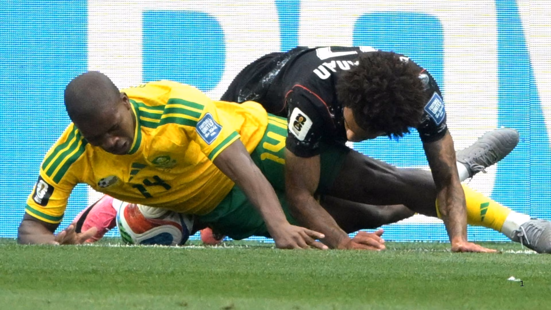 Mbekezeli Mbokazi in action for Bafana Bafana against Canada.