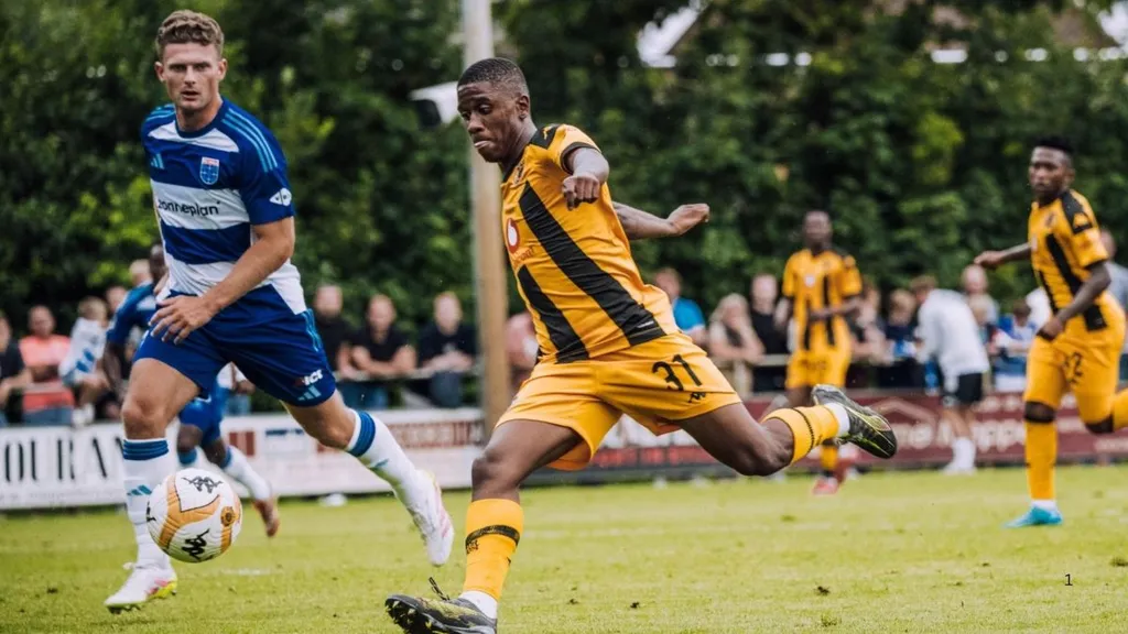 Naledi Hlongwane shoots the ball during Kaizer Chiefs vs PEC Zwolle match. Photo &ndash; Kaizer Chiefs