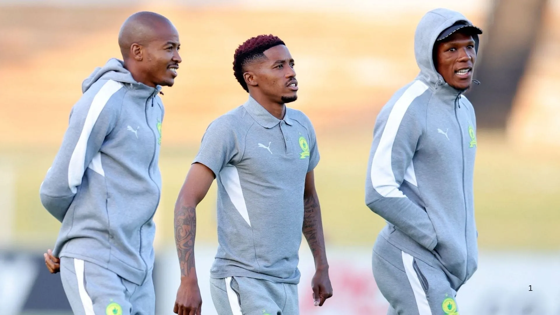 Mamelodi Sundowns players Thapelo Morena, Monnapule Saleng and Lebo Mothiba.