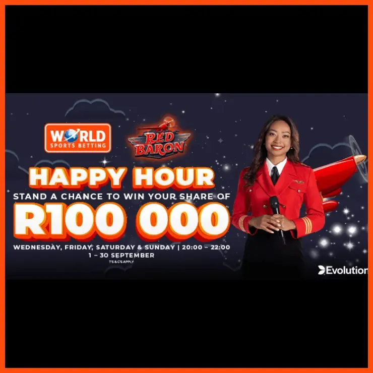 World Sports Betting Red Baron Happy Hour promotional banner for September 2026