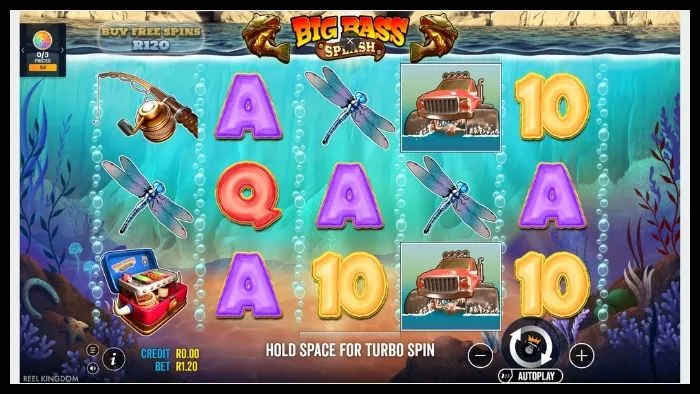 Slot menu for Big Bass Splash as shown on the Betway online casino.