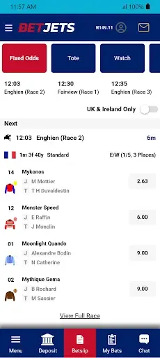 BetJets horse racing fixed odds page