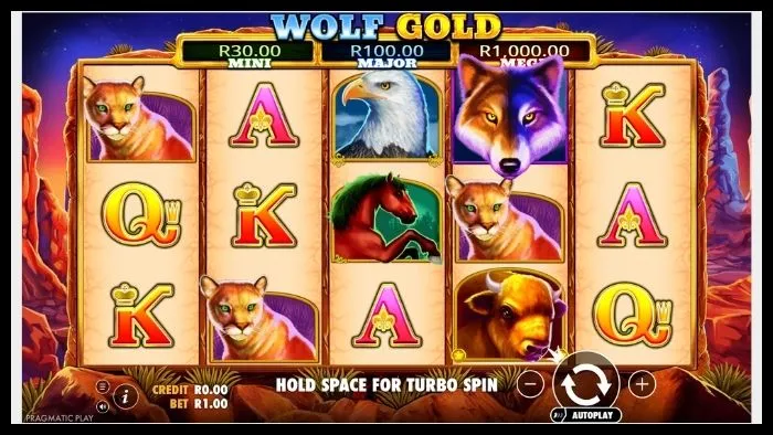 Slot menu for Wolf Gold as shown on the Betway casino.