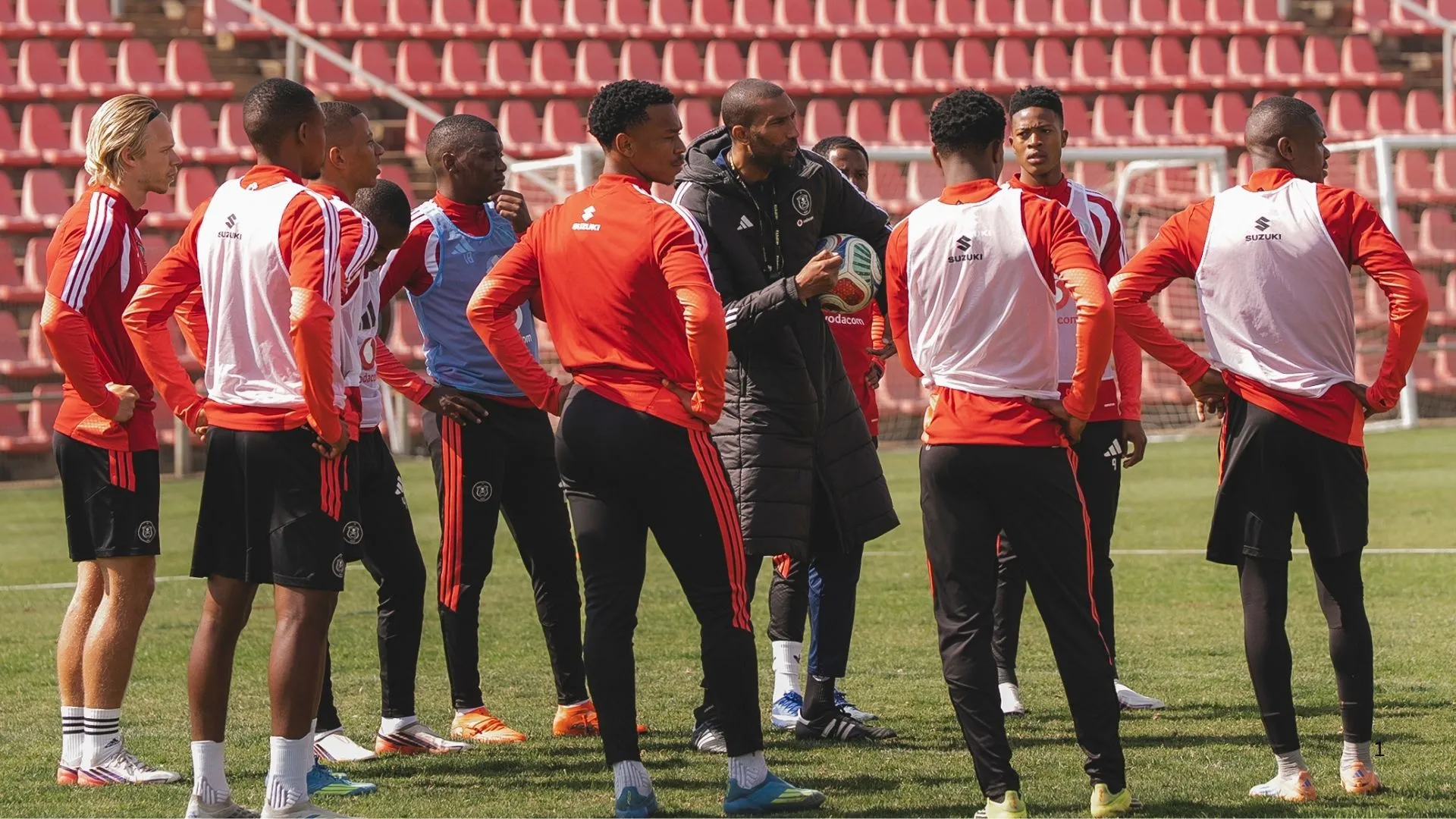 Orlando Pirates coach Abdeslam Ouaddou and his players in training.