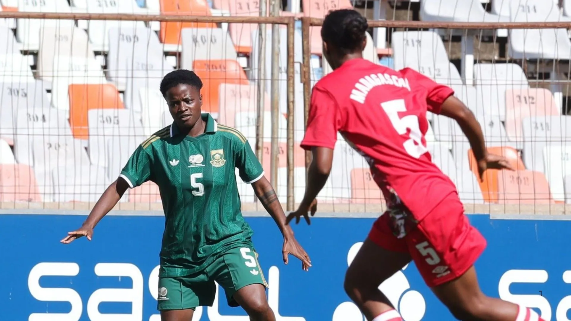 Banyana defender Fikile Magama playing against Madagascar.