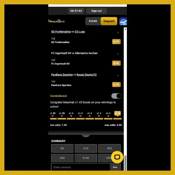 Combo boost bonus on Wanejobets