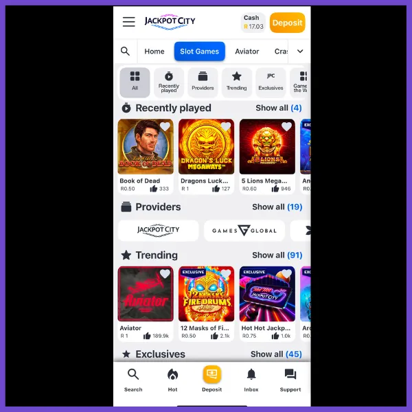 in app jackpot city games