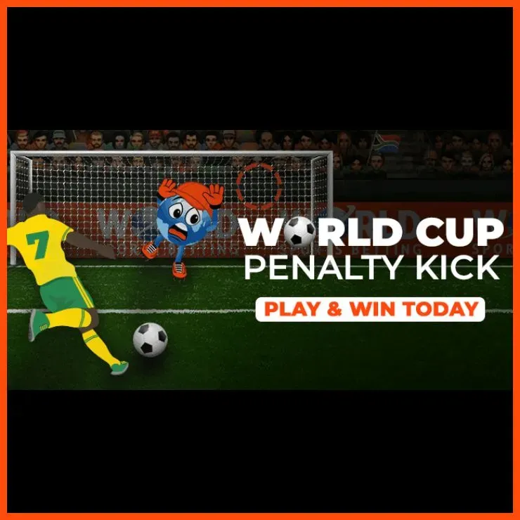 WSB World Cup Penalty Kick promotional banner offering up to R5K in prizes.