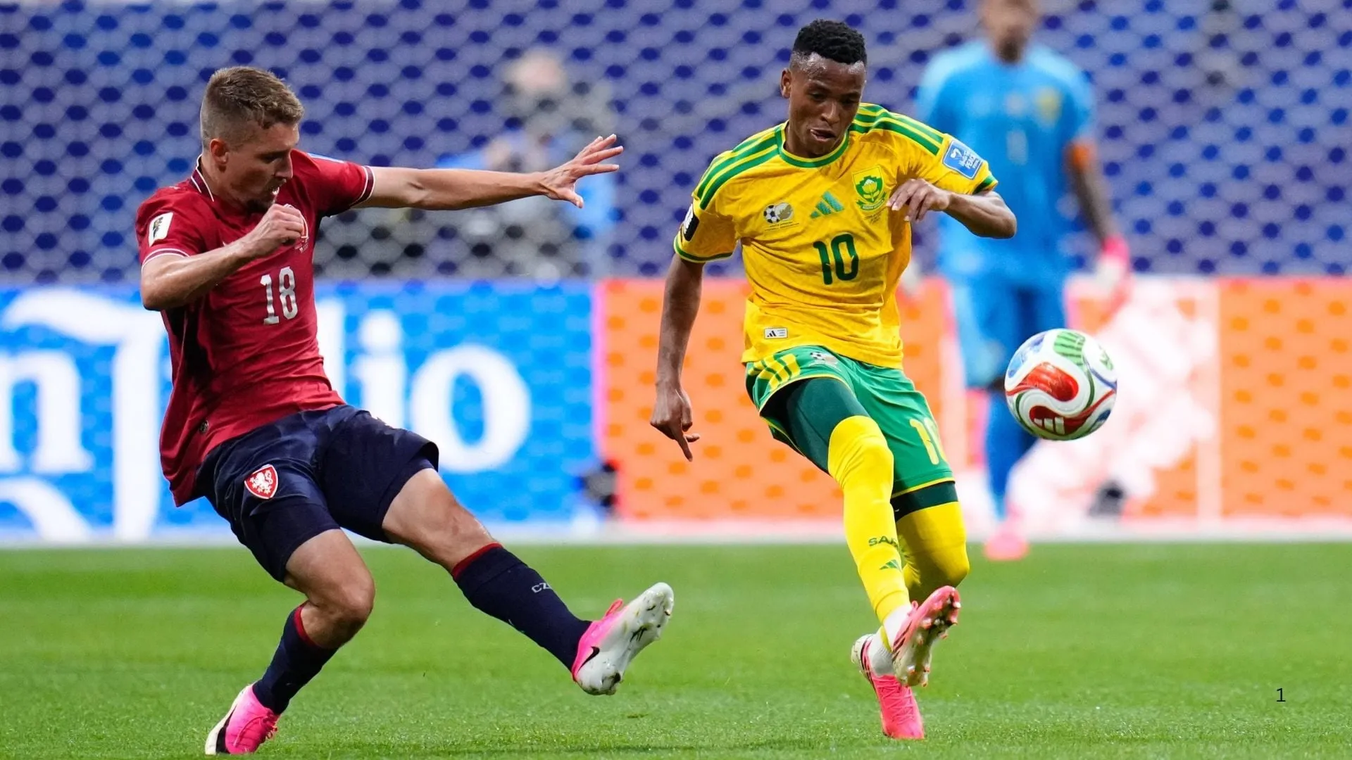 Relebohile Mofokeng of South Africa in action at the 2026 World Cup.