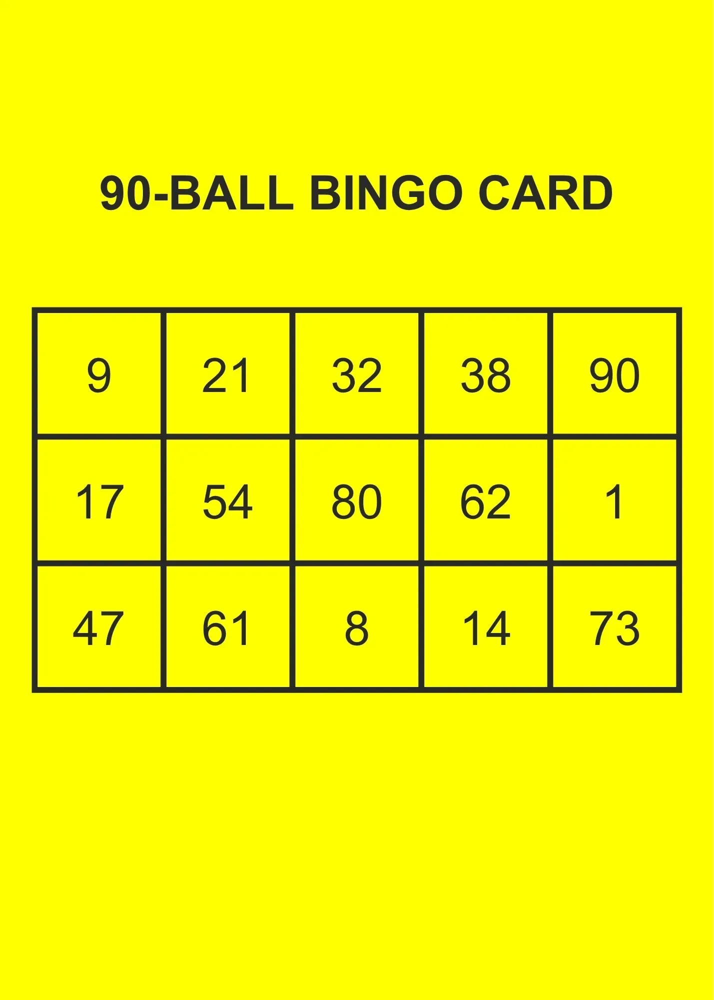 General 90-Ball Bingo Card template.