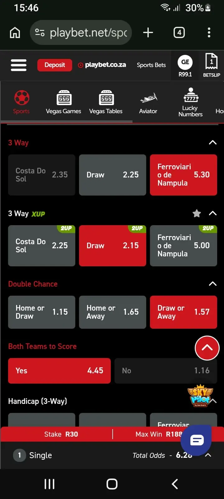 Playbet Bet Builder tool in use.