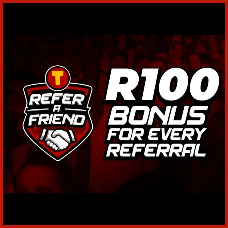 Promotional banner for Tic Tac Bets R100 referral bonus.