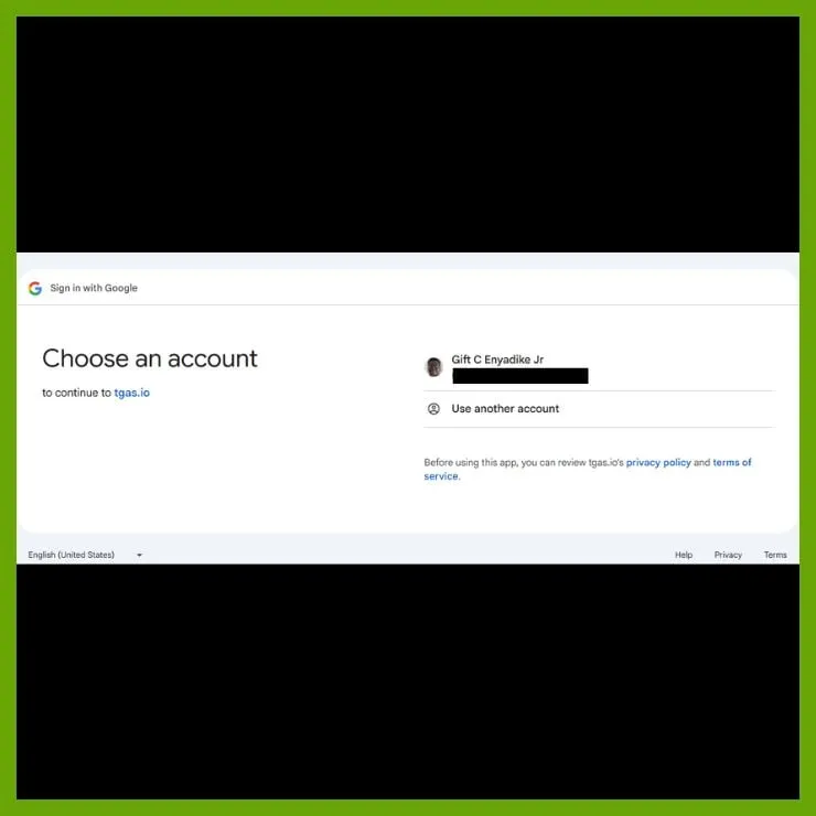 Yesplay registration screen after selecting Google sign up, showing the &ldquo;choose an account&rdquo; prompt.
