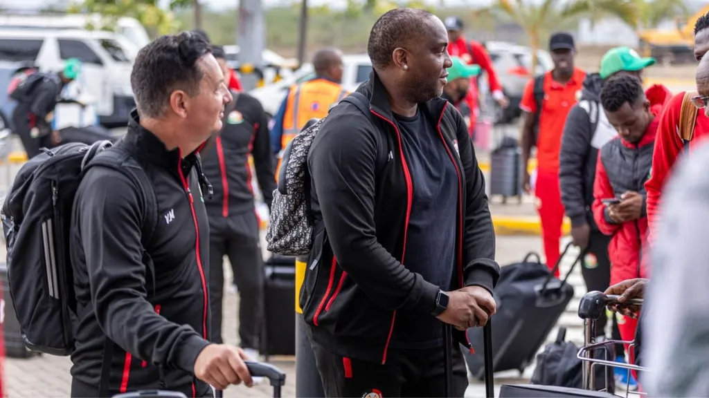 Benni McCarthy and his team on their way to Abidjan. Photo Football Kenya Federation
