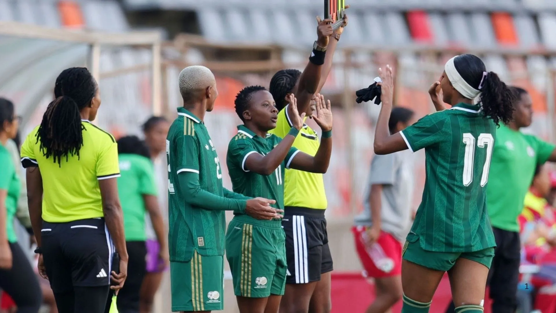Thembi Kgatlana replaces Ronnel Donnelly during Banyana's match with Madagascar.