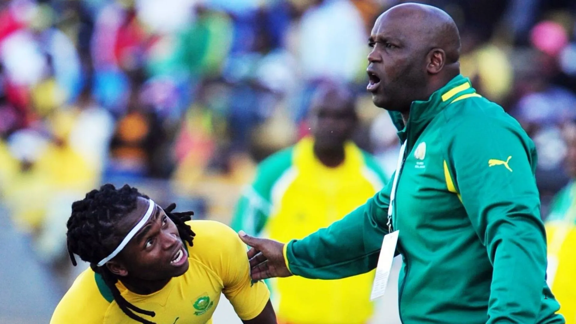 Pitso Mosimane instructs Siphiwe Tshabalala during his first stint as Bafana coach.