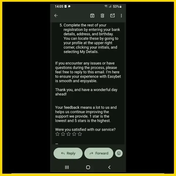 Easybet customer support email screenshot 3