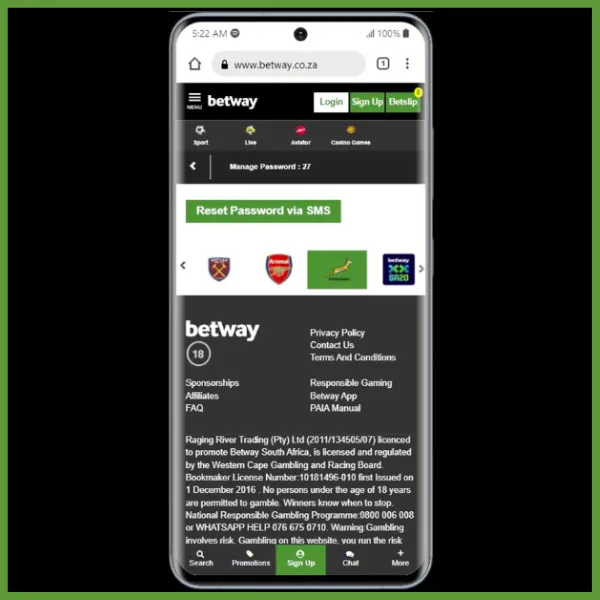 Betway login how to reset password