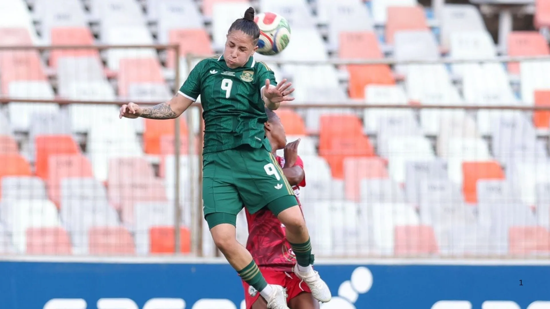 Banyana midfielder Gabriela Moodaly-Salgado vies for the ball against Madagascar.
