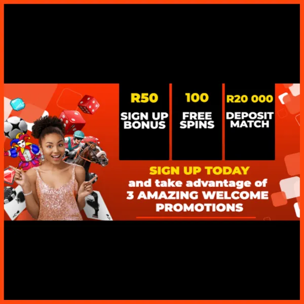 WSB welcome bonus offers. R50 sign up bonus, 100 free spins and R20,000 deposit match. Sign up today and take advantage of 3 amazing welcome promotions.