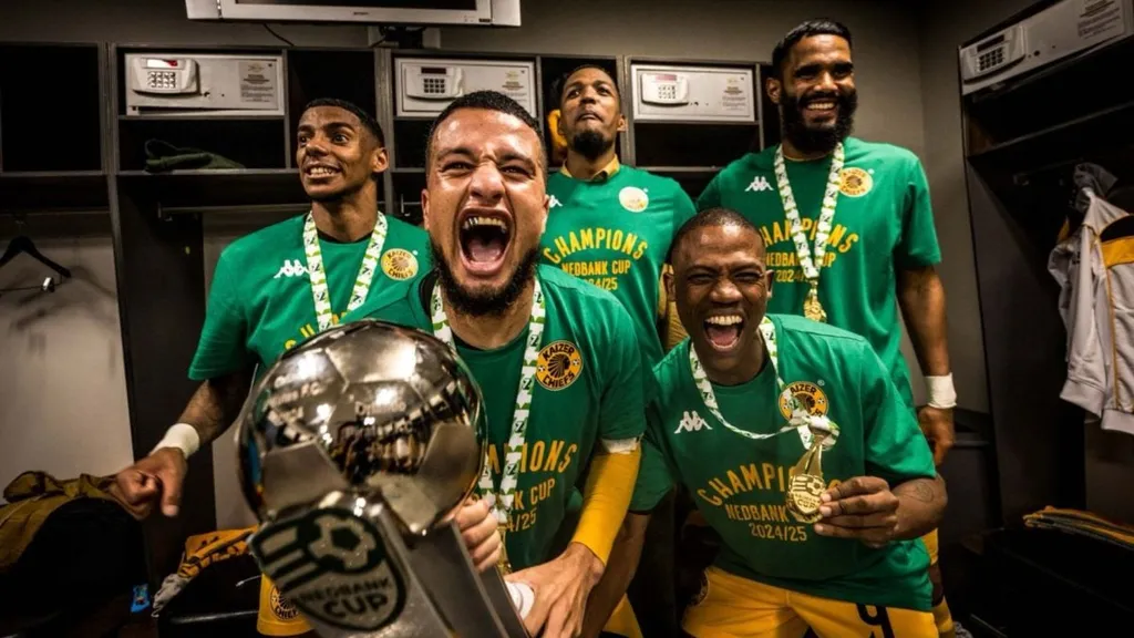 Yusuf Maart with Nedbank Cup trophy. Photo Kaizer Chiefs