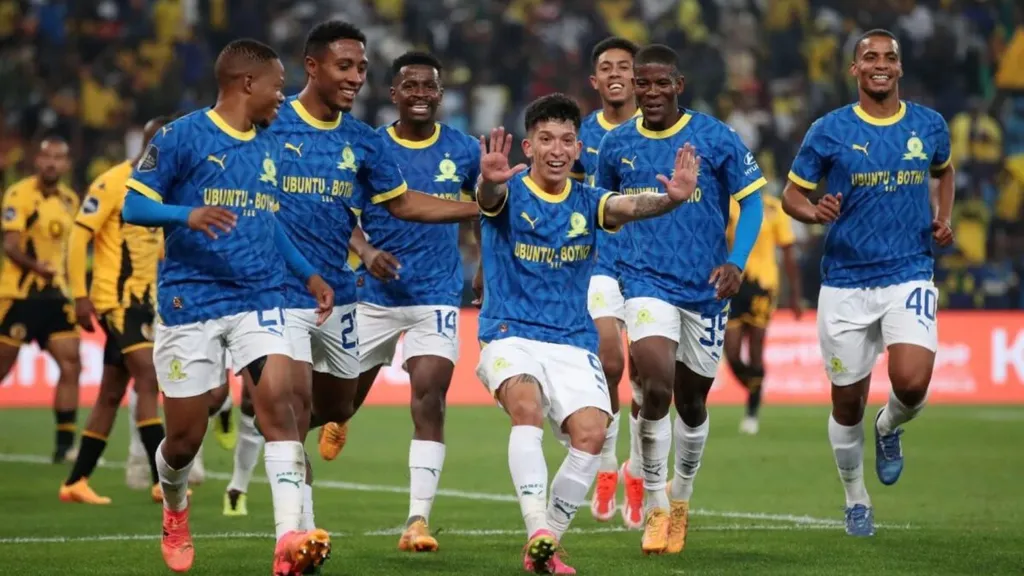 Matias Esquivel celebrates with teammates after scoring against Kaizer Chiefs. Photo: Mamelodi Sundowns 