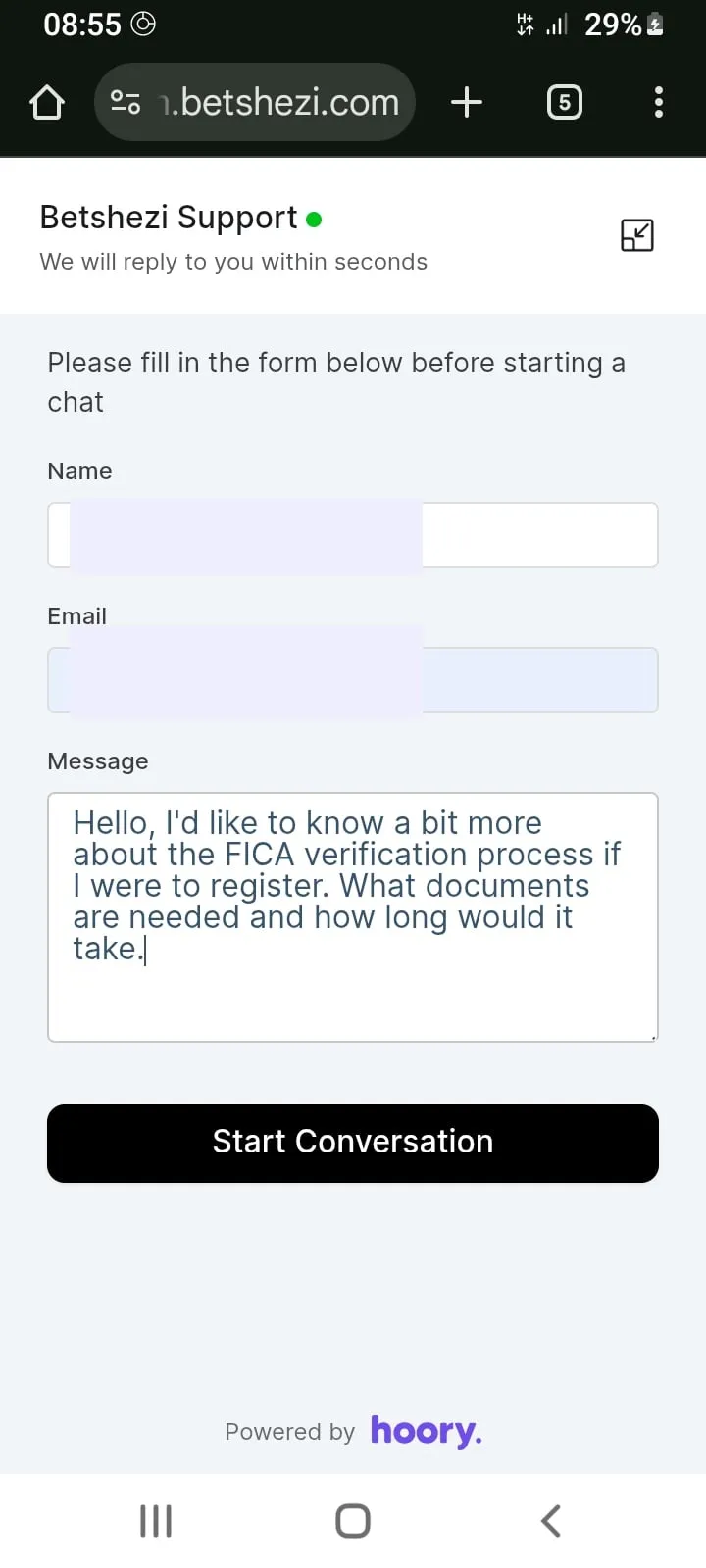 Betshezi Live Chat Support Query