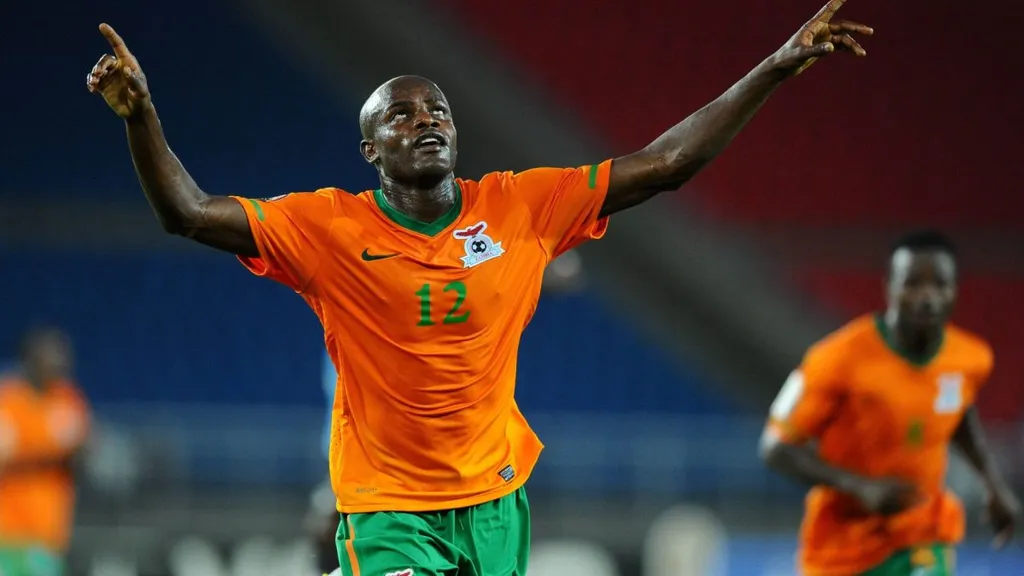 James Chamanga celebrates a goal for Zambia. Photo &ndash; Imago