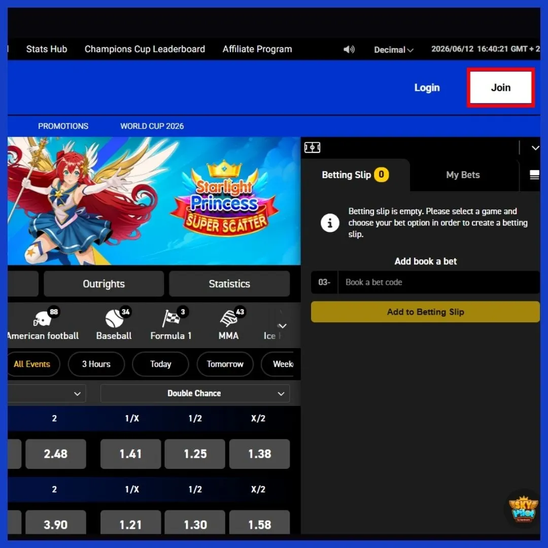 Betxchange Sign Up Step 1. Click the white Join button in the top-right corner
