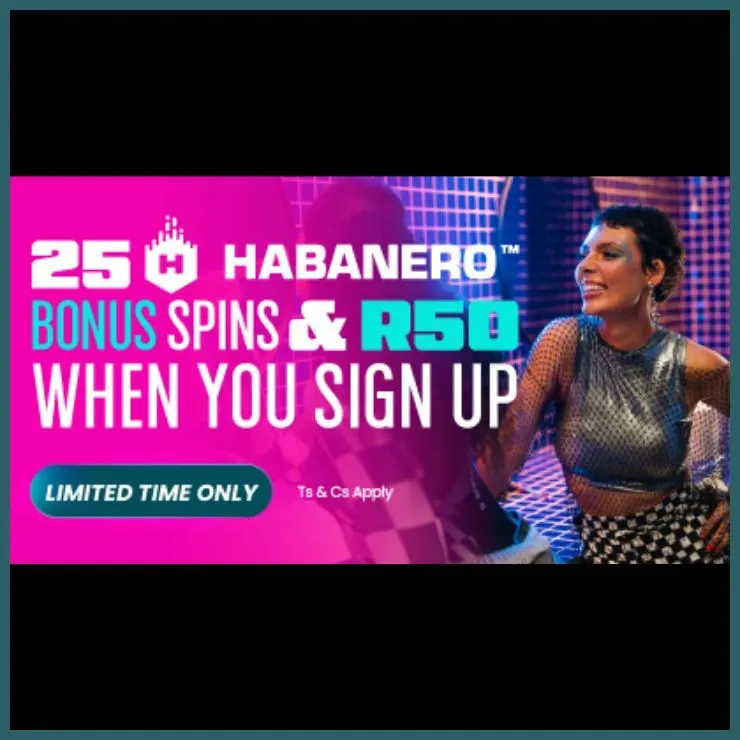 Lucky Fish promo code gives you a R50 free bet & 25 Free Spins. Promotional banner.