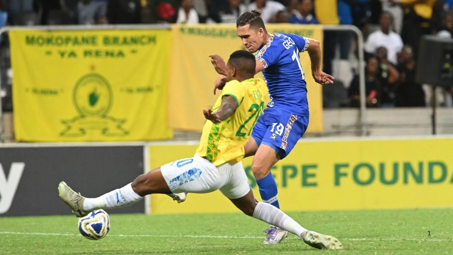 Sedwyn George of TS Galaxy playing against Grant Kekana of Mamelodi Sundowns.