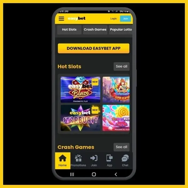 Easybet Mobile App homepage