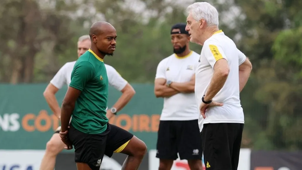 Hugo Broos and Percy Tau Bafana Bafana