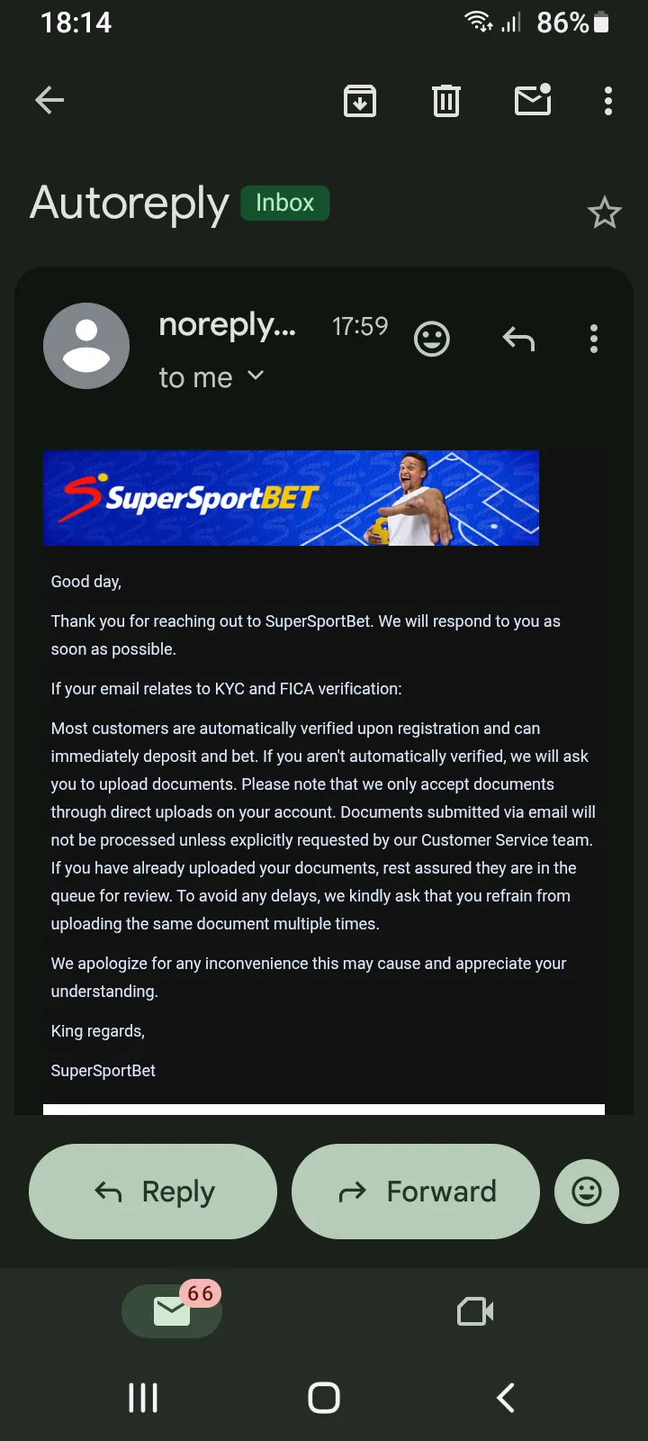 SuperSportBet Email Auto Reply