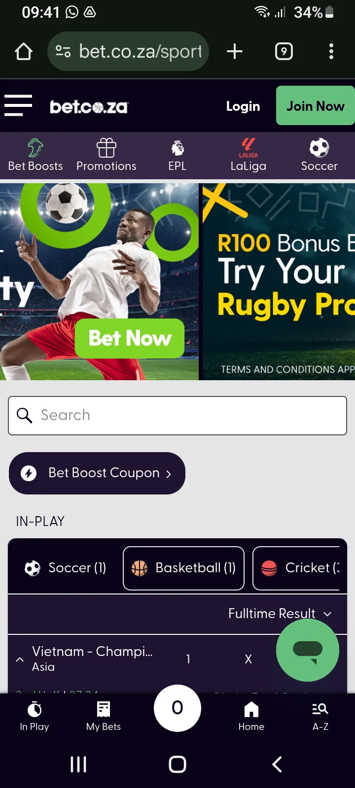 Bet.co.za Review Homepage