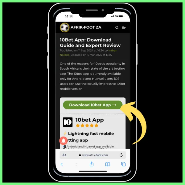 10Bet app download step 1